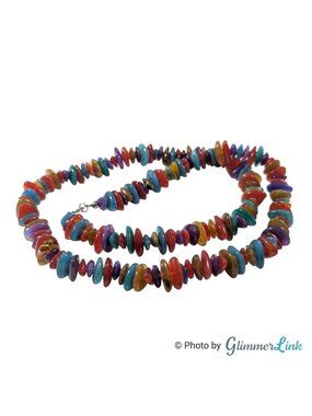 Vintage Multicolor Lucite Bead Necklace Chip Style Chunky 24"
